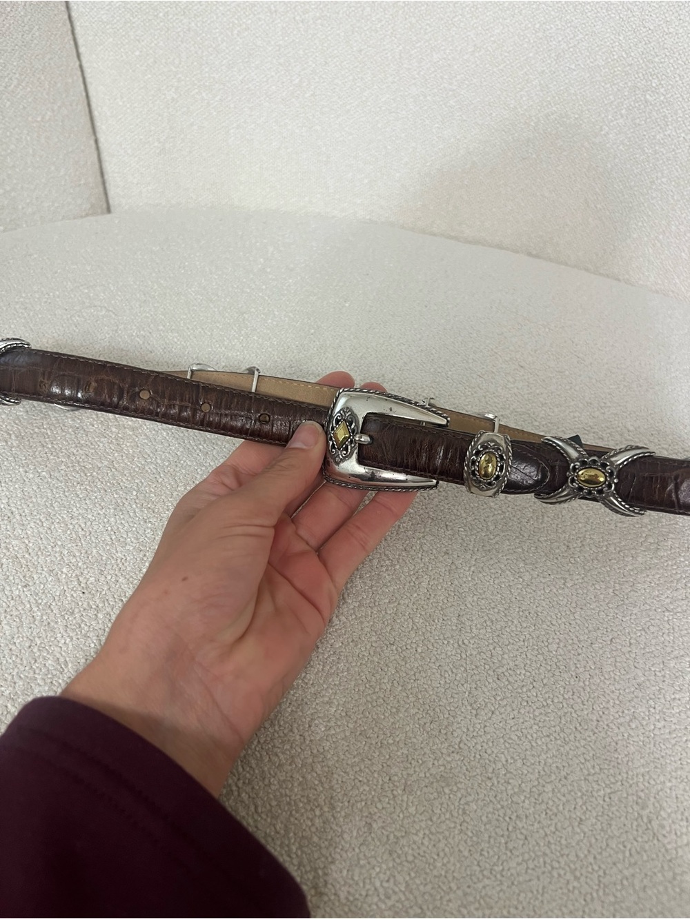 Brighton Women’s Brown Leather Belt with Silver & Gold Accents Western Cowgirl